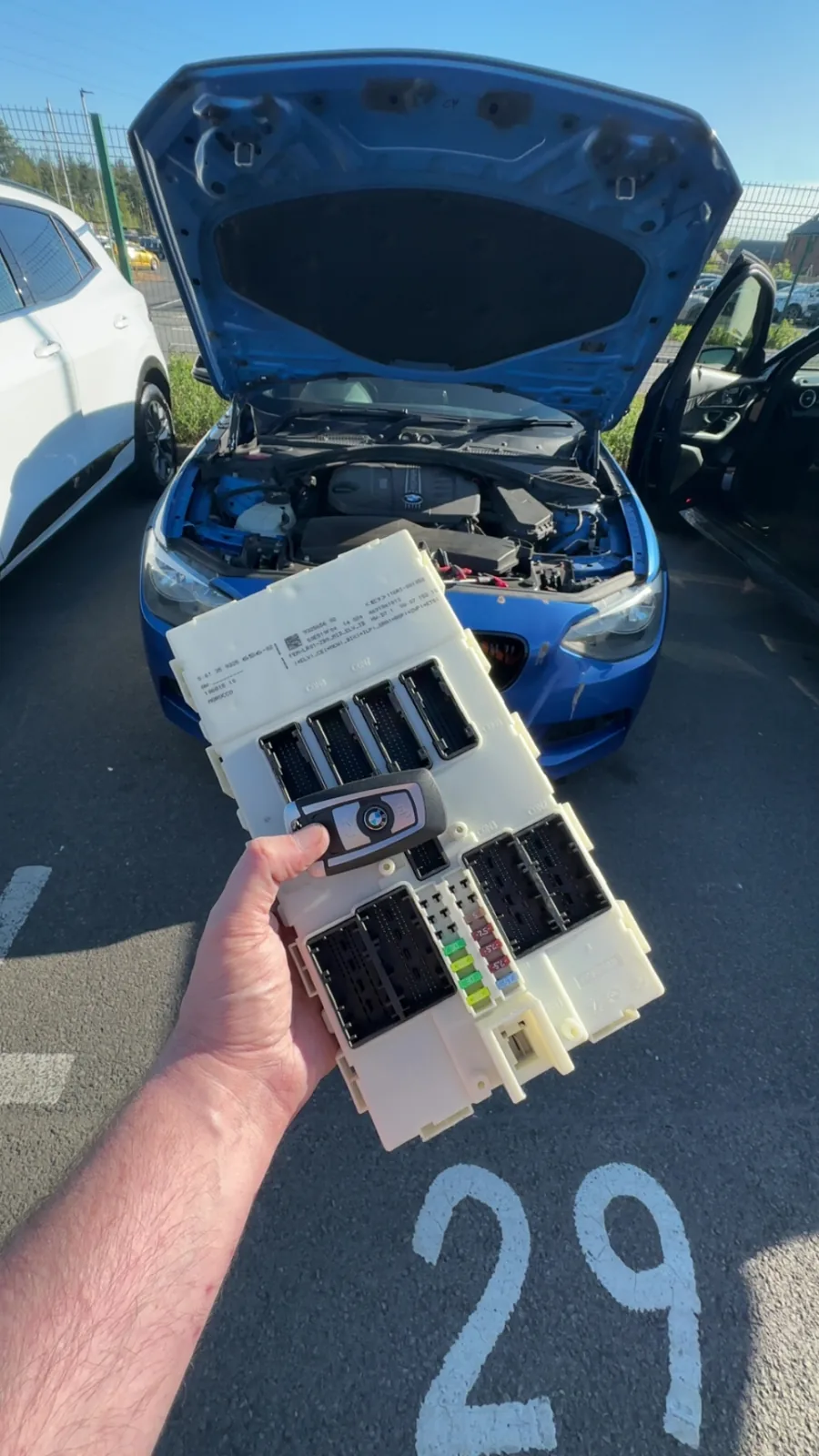 Ford body control module lifted out during an all-keys-lost programming job in Derby